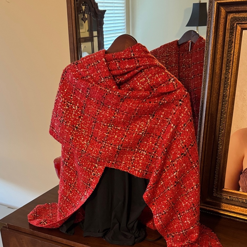 Chico's Vibrant Red Checkered Cape